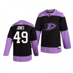 Max Jones Ducks Black Hockey Fights Cancer Practice Jersey - Sale
