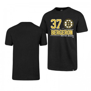 Patrice Bergeron Boston Bruins Black Club Player Name and Number T-Shirt - Sale