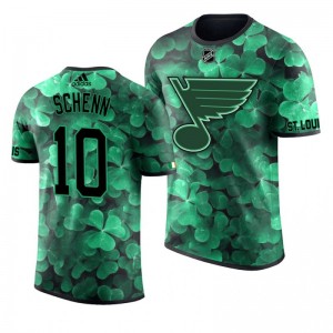Blues Brayden Schenn St. Patrick's Day Green Lucky Shamrock Adidas T-shirt - Sale
