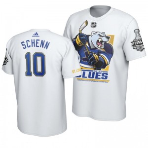 2019 Stanley Cup Final Blues Brayden Schenn Cartoon Mascot T-Shirt - White - Sale
