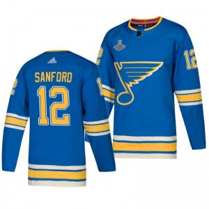 Blues Zach Sanford 2019 Stanley Cup Champions Authentic Alternate Blue Jersey - Sale