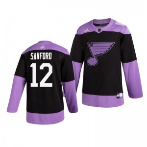 Zach Sanford Blues Black Hockey Fights Cancer Practice Jersey - Sale
