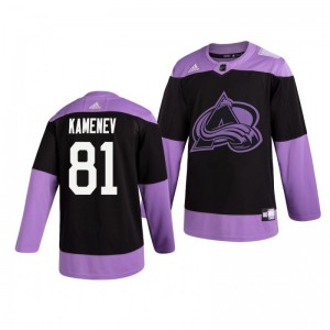 Vladislav Kamenev Avalanche Black Hockey Fights Cancer Practice Jersey - Sale