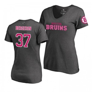 Mother's Day Boston Bruins Patrice Bergeron Pink Wordmark V-Neck Heather Gray T-Shirt - Sale
