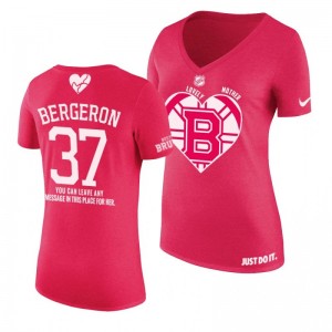 Patrice Bergeron Boston Bruins Mother's Day V-neck Pink T-shirt - Sale