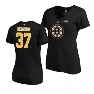 Bruins 2019 Stanley Cup Final Patrice Bergeron Authentic Stack Black Women's T-Shirt - Sale