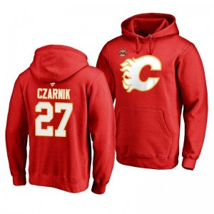 Red 2019 Heritage Classic Calgary Flames Austin Czarnik Team Logo Hoodie - Sale