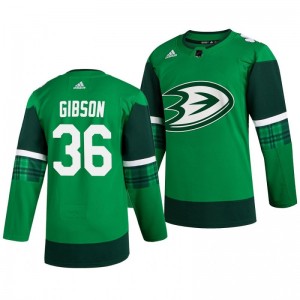 Ducks John Gibson 2020 St. Patrick's Day Authentic Player Green Jersey - Sale