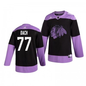 Kirby Dach Blackhawks Black Hockey Fights Cancer Practice Jersey - Sale