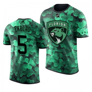 Panthers Aaron Ekblad St. Patrick's Day Green Lucky Shamrock Adidas T-shirt - Sale