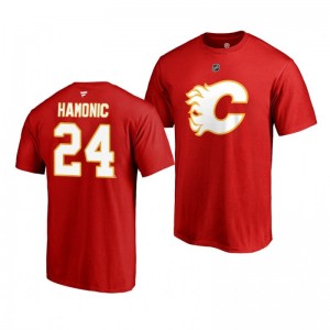 Flames Travis Hamonic Red Alternate Authentic Stack T-Shirt - Sale