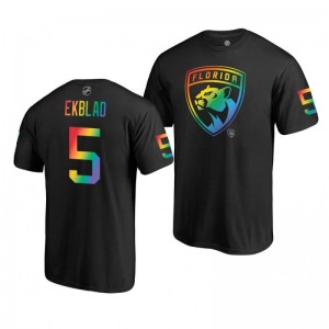Aaron Ekblad Panthers Black Rainbow Pride Name and Number T-Shirt - Sale