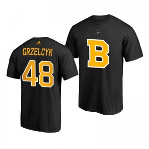 Matt Grzelcyk Bruins Black Authentic Stack T-Shirt - Sale