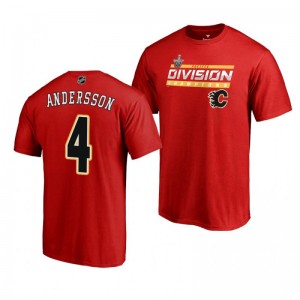 Men's Flames #4 Rasmus Andersson 2019 Pacific Division Champions Clipping Red T-Shirt - Sale