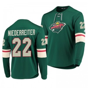Wild Nino Niederreiter Green Platinum Long Sleeve Jersey T-Shirt - Sale