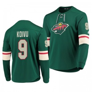 Wild Mikko Koivu Green Platinum Long Sleeve Jersey T-Shirt - Sale
