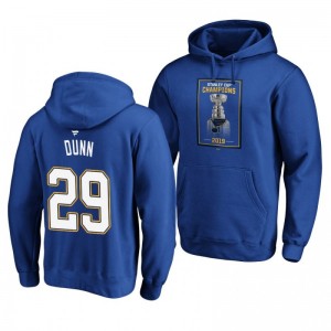 Vince Dunn Blues 2019 Stanley Cup Champions Banner Collection Pullover Royal Hoodie - Sale