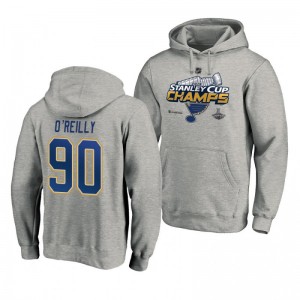 Ryan O'Reilly Blues 2019 Stanley Cup Champions Locker Room Pullover Gray Hoodie - Sale