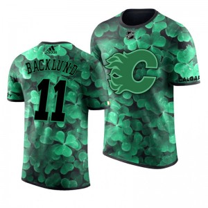 Flames Mikael Backlund St. Patrick's Day Green Lucky Shamrock Adidas T-shirt - Sale
