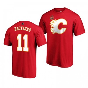 Calgary Flames 2019 Red Heritage Classic Primary Logo Mikael Backlund T-Shirt - Sale