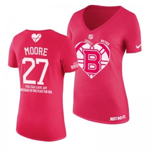 John Moore Boston Bruins Mother's Day V-neck Pink T-shirt - Sale