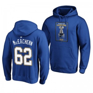 Mackenzie MacEachern Blues 2019 Stanley Cup Champions Banner Collection Pullover Royal Hoodie - Sale