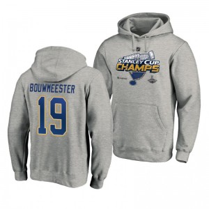 Jay Bouwmeester Blues 2019 Stanley Cup Champions Locker Room Pullover Gray Hoodie - Sale