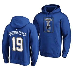 Jay Bouwmeester Blues 2019 Stanley Cup Champions Banner Collection Pullover Royal Hoodie - Sale
