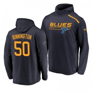 St. Louis Blues Jordan Binnington Navy Authentic Pro  Transitional Pullover Hoodie - Sale