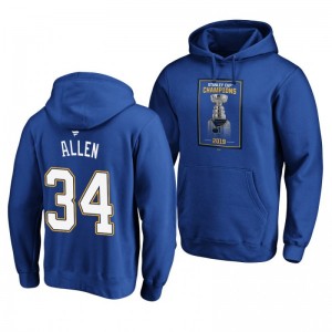 Jake Allen Blues 2019 Stanley Cup Champions Banner Collection Pullover Royal Hoodie - Sale