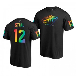 Eric Staal Wild Black Rainbow Pride Name and Number T-Shirt - Sale