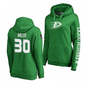 Ryan Miller Anaheim Ducks St. Patrick's Day Green Women's Pullover Hoodie - Sale