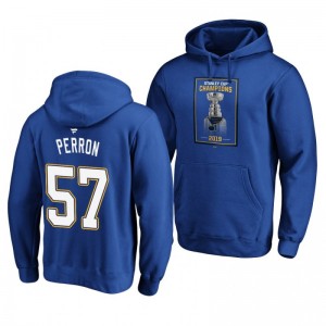 David Perron Blues 2019 Stanley Cup Champions Banner Collection Pullover Royal Hoodie - Sale