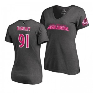 Mother's Day Colorado Avalanche Vladislav Kamenev Pink Wordmark V-Neck Heather Gray T-Shirt - Sale