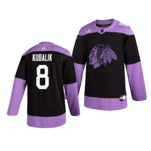 Dominik Kubalik Blackhawks Black Hockey Fights Cancer Practice Jersey - Sale