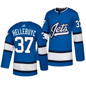 Connor Hellebuyck Jets Blue Authentic Heritage Alternate Jersey - Sale