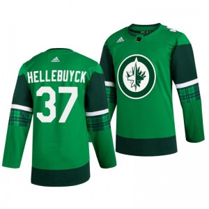 Jets Connor Hellebuyck 2020 St. Patrick's Day Authentic Player Green Jersey - Sale