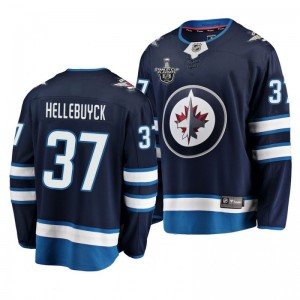Jets Connor Hellebuyck 2020 Stanley Cup Playoffs Home Navy Jersey - Sale