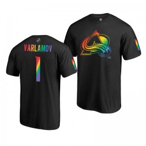 Semyon Varlamov Avalanche 2019 Rainbow Pride Name and Number LGBT Black T-Shirt - Sale