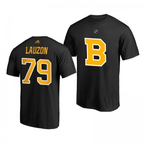 Jeremy Lauzon Bruins Black Authentic Stack T-Shirt - Sale