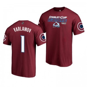 Avalanche Semyon Varlamov 2019 Stanley Cup Playoffs Bound Body Checking T-Shirt Burgundy - Sale