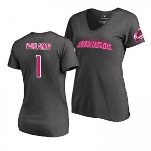 Mother's Day Colorado Avalanche Semyon Varlamov Pink Wordmark V-Neck Heather Gray T-Shirt - Sale