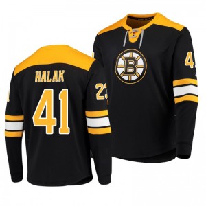 Bruins Jaroslav Halak Black Adidas Platinum Long Sleeve Jersey T-Shirt - Sale