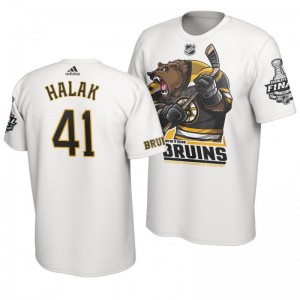 2019 Stanley Cup Final Bruins Jaroslav Halak Cartoon Mascot T-Shirt - White - Sale