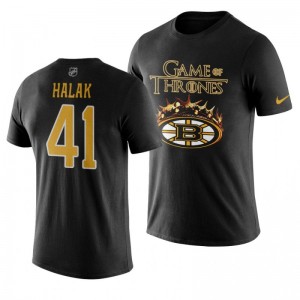 Bruins Black Crown Game of Thrones Jaroslav Halak T-Shirt - Sale