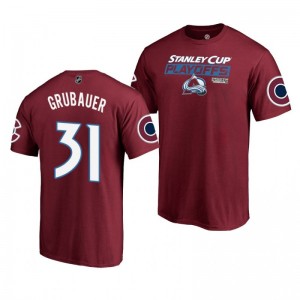 Avalanche Philipp Grubauer 2019 Stanley Cup Playoffs Bound Body Checking T-Shirt Burgundy - Sale