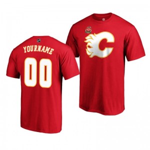Calgary Flames 2019 Red Heritage Classic Primary Logo Custom T-Shirt - Sale