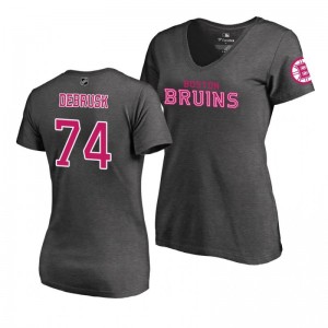 Mother's Day Boston Bruins Jake DeBrusk Pink Wordmark V-Neck Heather Gray T-Shirt - Sale