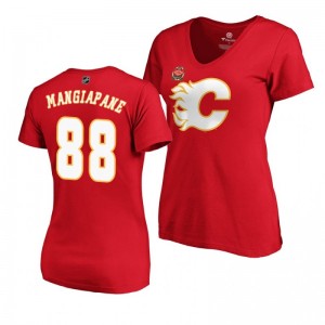 Flames Andrew Mangiapane Women's 2019 Heritage Classic Primary Logo T-Shirt Red - Sale