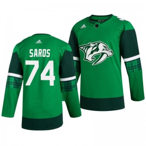 Predators Juuse Saros 2020 St. Patrick's Day Authentic Player Green Jersey - Sale